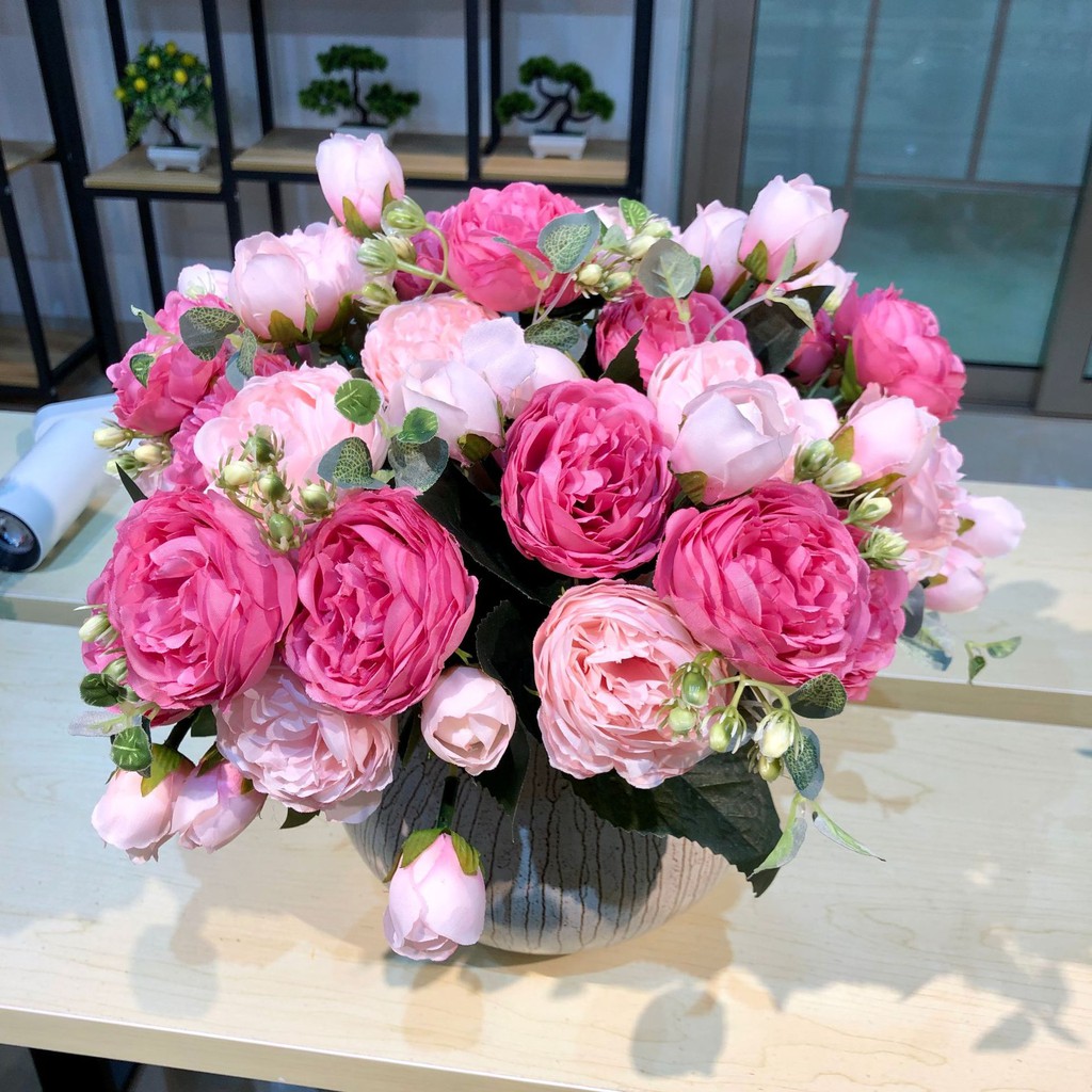 Hoa giả để bàn, cành hoa hồng Ecuador siêu xinh trang trí nhà cửa sang trọng | Shopee Việt Nam